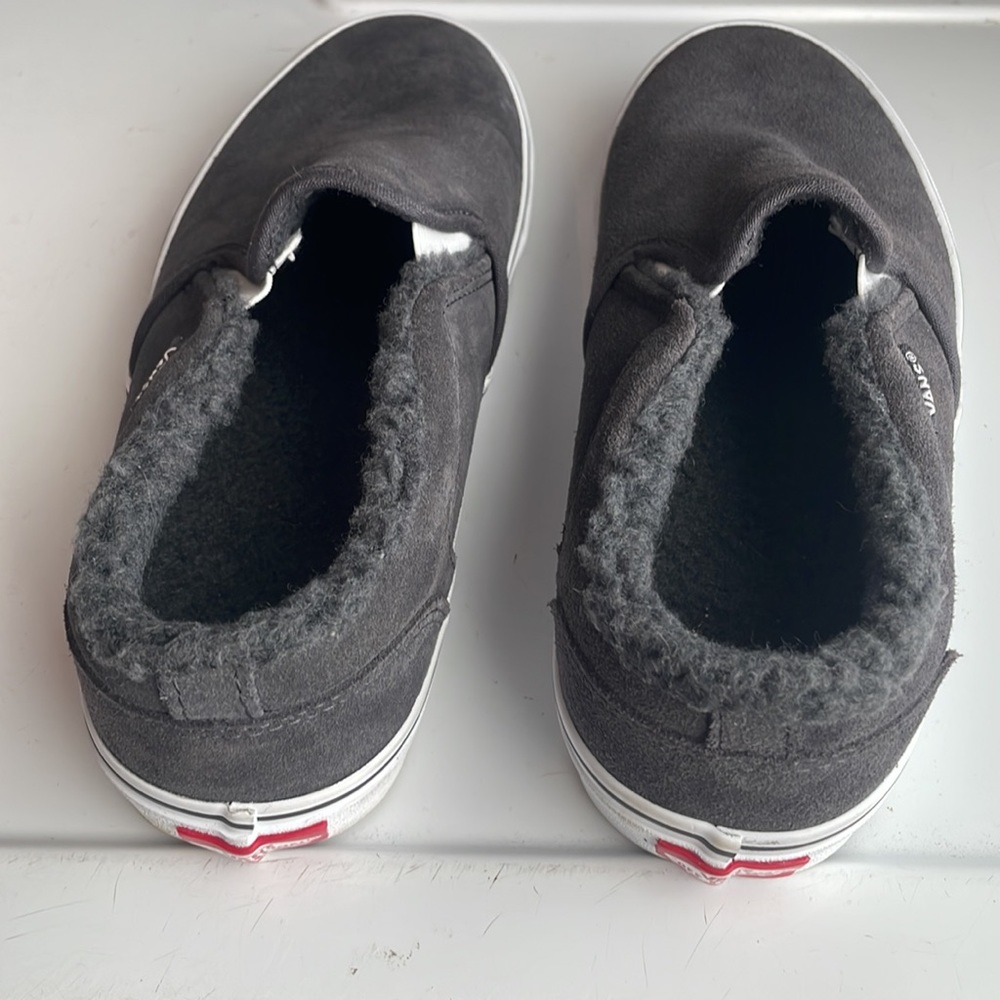 Vans Asher shoes slip on asphalt black suede Sherpa fur lined men size 7 1/2 7.5 - Picture 5 of 10